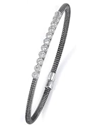 Sterling Silver & Cz Black Rhodium Plated Bangle