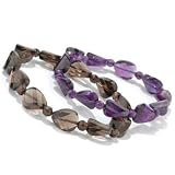 Set of Two 7 Smokey Quartz & Amethyst Stretch Bracelets