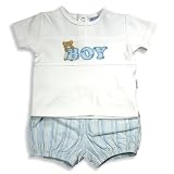 Little Me - Newborn Boys Short Sleeve Diaper Set, Blue, White (Size Preemie)