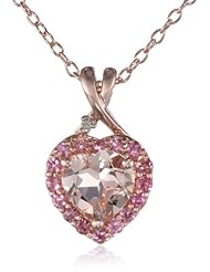 Rose-Gold Flashed Silver Diamond, Morganite and Pink Tourmaline Heart Pendant Necklace (0.005cttw, G-H Color, I2-I3 Clarity), 18"