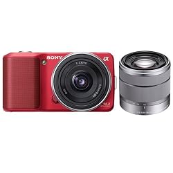 Sony DSLR NEX3ARK1 NEX-3A 14 2MP Digital Camera 16mm 2 8 18-55 Lenses Red