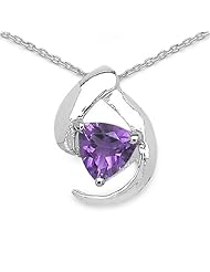 0.70 Carat Genuine Amethyst Sterling Silver Pendant Necklace. 18"