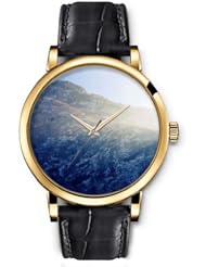 SPRAWL Aanalog Fashion Series Gold Ladies Watches of Genuine Black Leather Strap,Unique Wrist Watch for Women Girls Designed with Mountaintop