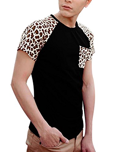 Allegra K Men Raglan Sleeve Shirts Round Neck Tee Leopard Print Shirt T Shirts