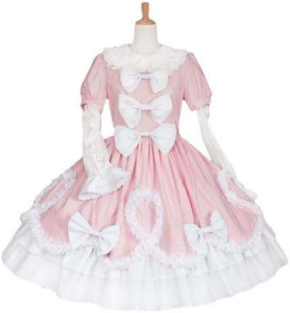AvaLolita Cute Cotton Long Sleeves Pink Lolita Dress with Bows, L