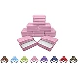 Novel Box&reg; MADE IN USA Jewelry Gift Box in Pink Kraft With Removable Cotton Pad 3.5X3.5X0.9" (Pack of 15) + Custom NB Pouch