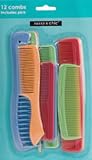 Assorted Multi-Pack of 12 Plastic Styling Combs for a Variety of Hair Styles, Detangling, 2 Rat Tail Combs for Perms and Processing, Virtually Unbreakable, Perfect for Home, Salons, Spas, Military Care Packages, Sizes Can Accommodate Kids and Adults, Colors: Pink, Green Blue and Light Brown