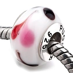 Pugster White Red Black Heart Silver Solid Core Glass Beads Fits Pandora Charm Bracelet