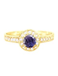 14k Yellow Gold Medium Round Gemstone and Diamond Engagement Ring-Iolite,... by 