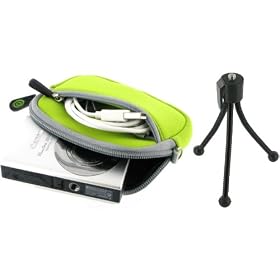 Sleeve Case (Neon Green) and Tripod for Sony Cybershot DSC-W220 Digital Camera Light Pink
