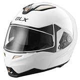 GLX DOT Full Face Modular Flip Up Motorcycle Helmet White Large