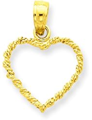 14K Yellwo Gold 3D Rope Heart Charm Love Pendant