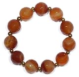 14mm Faceted Carnelian Bead & Dyed Bronze Freshwater Pearl Beaded Stretch Bracelet, 7"