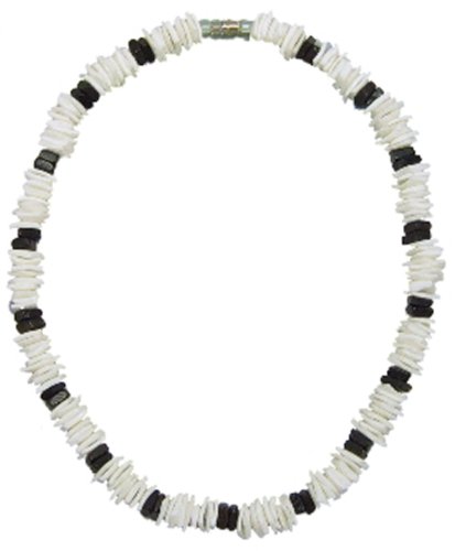 Native Treasure Puka Shell Necklace White and Black Chips Men's & Ladies' Choker Surfer Hawaiian Shell Surf Puca Beads - 18