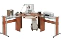 Eck-Schreibtisch IDEA PLUS Walnuss / Silber / Glas / PC-St&auml;nder auf Rollen / Tastaturauszug / Monitorpodest