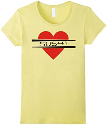 Women's Sushi T Shirt I Love Heart Sushi tees Large Lemon