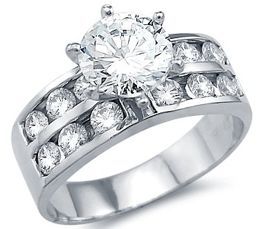 Solid 14k White Gold Solitaire CZ Cubic Zirconia Channel Set Engagement Ring Round Cut 2.5 ct