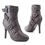Damen Schuhe, STIEFELETTEN, HIGH HEELS BOOTS, 666-52, Synthetik in hochwertiger Leder Optik, Grau, Gr 36