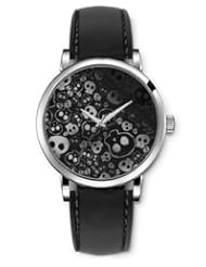 SPRAWL Aanalog Fashion Series Silver Ladies Watches of Genuine Black Leather Strap,Unique Wrist Watch for Women Girls Designed with Foundation skull