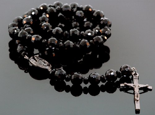Mens Genuine Black Onyx Crusifix Rosary Necklace 32\