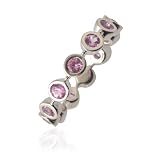 1.25cttw Natural Pink Sapphire (AA+ Clarity,Pink-Color) Bezel Set Eternity Band in 14K White Gold.