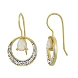 18K Gold Plated Sterling Silver Diamond-Accent Circle French-Wire Earrings with Round Created-Opal...