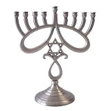 Pewter Hanukkah Menorah With Star and Bow Design