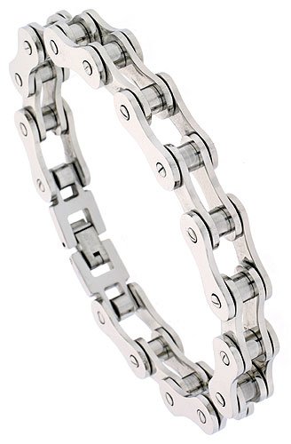 Childrens Toyshop  Jewelry : 8" Solid Link Surgical Steel Bicycle Chain Bracelet 7/16" (10 mm) wide.