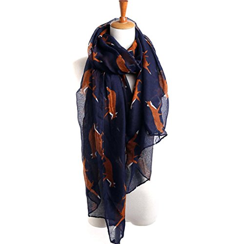 BeautyVan, Long Cute Soft Fox Print Scarf Wraps Shawl Scarves (Blue)