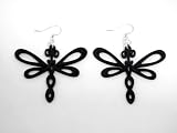 Black Satin Dragonfly Wooden Earrings
