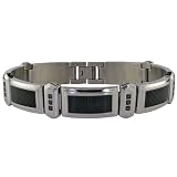 Stainless Steel Men's Bracelet W/ Carbon Fiber & Black Diamond Accent ...