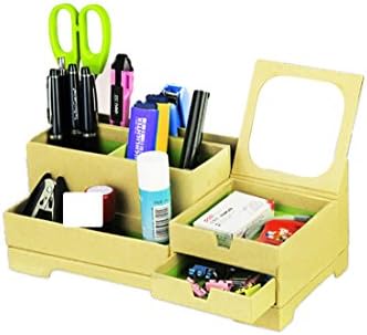 CreativeStorage Mesh Desk Organizer Pen Holder Steel Office Supply Caddy Desk Storage Box with Mirror,Green