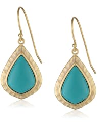 18k Yellow Gold Plated Sterling Silver Reconstituted Turquoise Matte Finish Teardrop Dangle Earrings