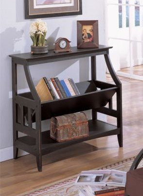 Black Entry Console Sofa Table with Magazine Book Rack Shelf