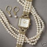 Croton Pearl Watch, Strand Necklace & Earrings Gift Set