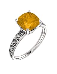 Platinum 8.00x8.00mm Antique Cushion Cut Citrine Ring -- LIFETIME WARRANTY