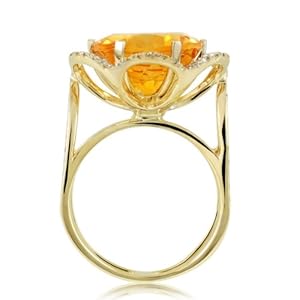 9.02 Ct Citrine Gemstone & Round Cut Diamonds Flower Ring 18k Solid Yellow Gold