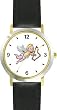 Angel Playing Harp - Cherub, Angel or Cupid Theme - WATCHBUDDY&reg; DELUXE TWO-TONE THEME WATCH - Arabic Numbers - Black Leather Strap-Size-Large ( Men's Size or Jumbo Women's Size )