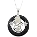 Exquisite Onyx Carved Ring Pendant with Sterling Silver Inset with Mother of Pearl Carved Rose and Flowers - 40mm Pendant - 18