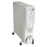 2.5KW 2500W 11 Fin Electric Oil Filled Radiator Heater with Thermostat & 24hr Timer