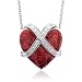 Sterling Silver Red Heart White Diamond Pendant ILOVEU (HI, I2-I3, 0.13carat)