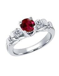 1.88 Ct Round Red Created Ruby G/H Diamond 18K White Gold Ring