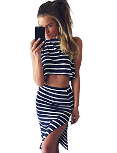 ﾌﾞﾙｰﾐﾝ ゼリーBlooming Jellyレディース　ノースリーブ　へそ出し　タンクトップ　ストライプ　スリット　スカート　２点　ワンピース　スーツ