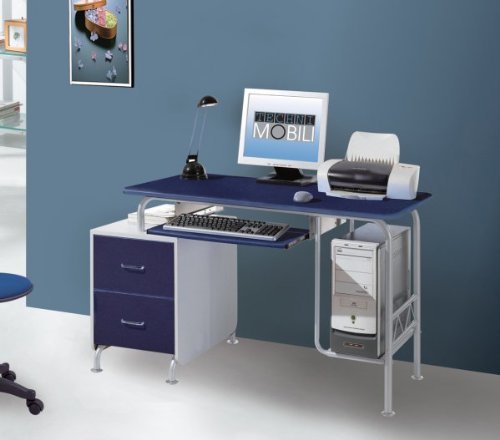 Techni Mobili Buggy Kids MDF Computer Desk with Drawers, Drk Blue & Silver, 52" W x 23" D x 30" H