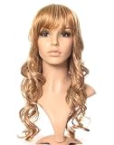 Amazing long light brown curly ladies wig, with blonde and caramel highlights, and stunning side sweep fringe! !