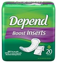 Depend BOOST Inserts - Diaper Liners - Booster Pads - Doublers, Pack/20 Pads 