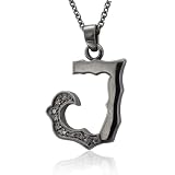 Men's Black Sterling Silver Alphabet Initial J Black Diamond Pendant Necklace - 0.07 carat