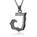 Men\'s Black Sterling Silver Alphabet Initial Letter J Black Diamond Pendant Necklace-0.07 carat
