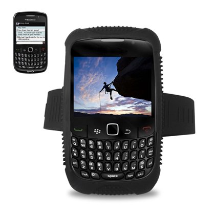 Fashionable Perfect Fit Soft Silicon Gel Protector Skin Cover (Faceplate/Snap On) Rubber Cell Phone Case with Sports Armband with Screen Protector for RIM Blackberry Curve 8530 Sprint,Verizon,U.S. Cellular,Alltel - BLACK