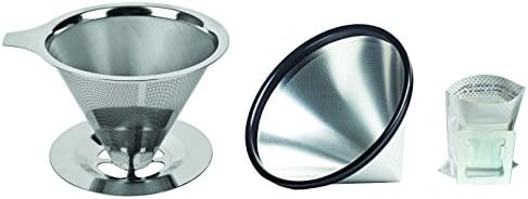 TrulyAll Single Cup Master Pour Over Set - Stainless Cone - Stainless Single Cup &amp; Single Serve Pour Over Paper Filter Master Set